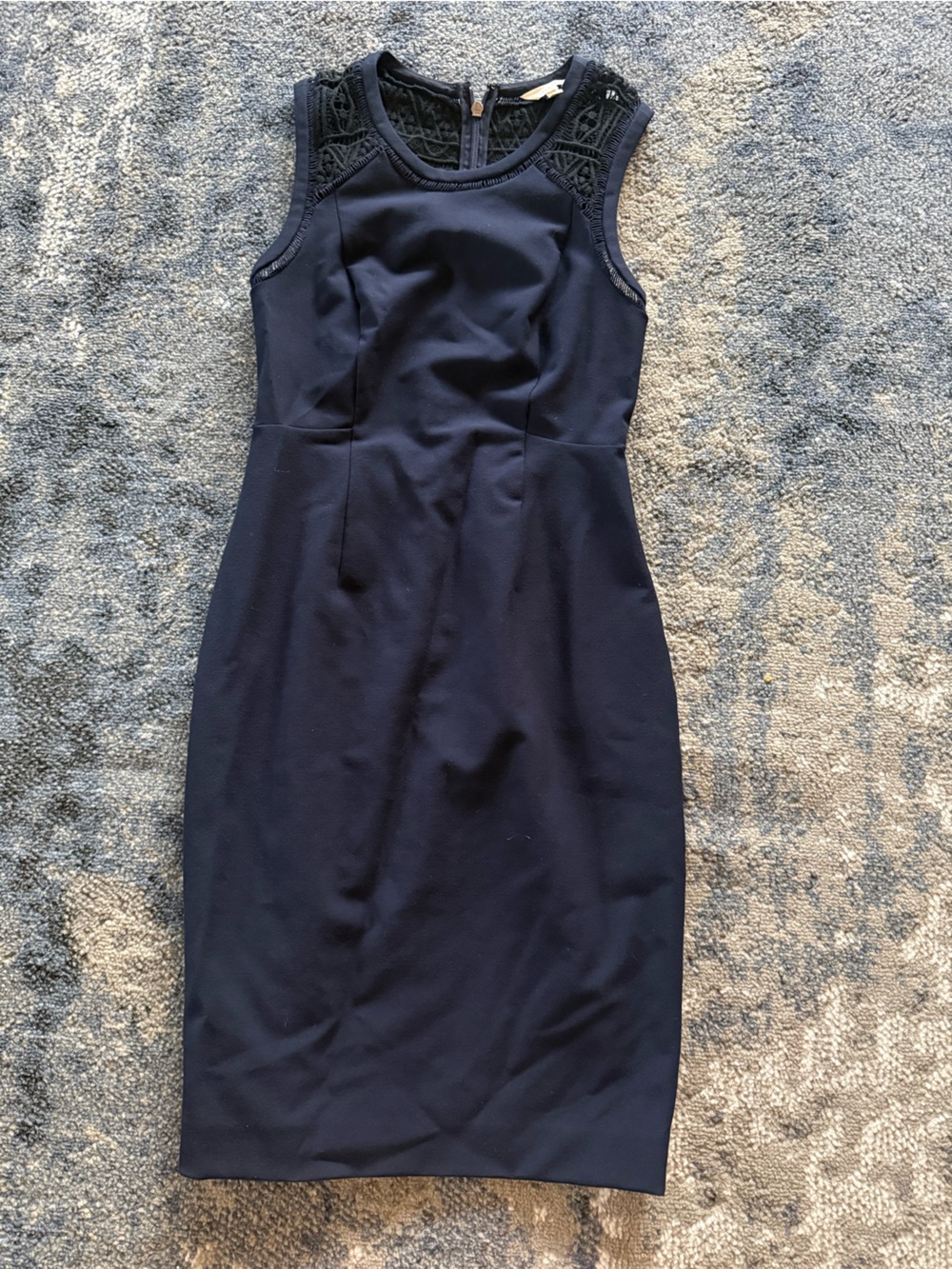Rebecca Taylor Navy Sheath Dress with Black Lace Detail Size 4